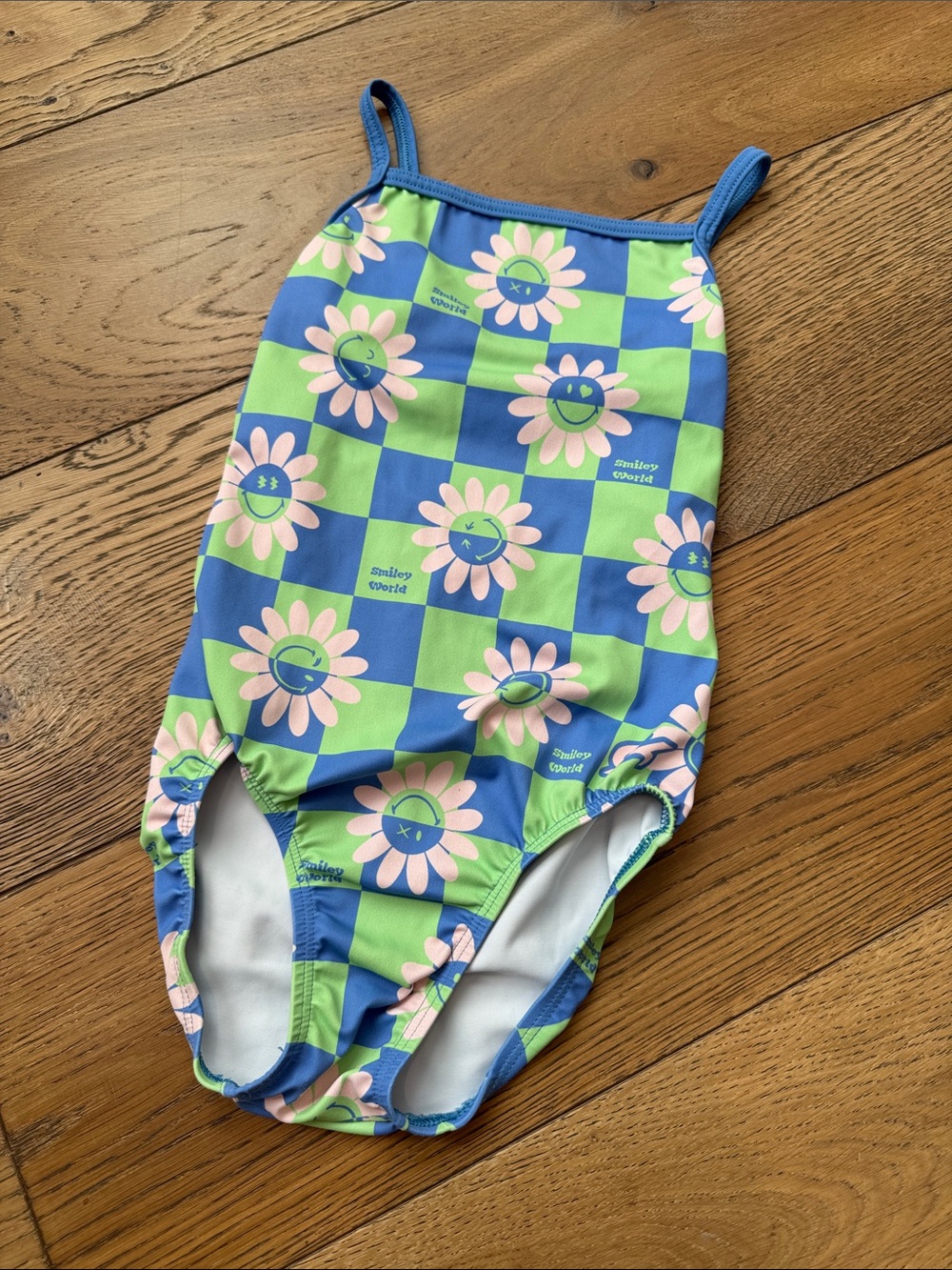 GK Kids One-Piece Leotard - Blue, Green & Pink Floral Checker